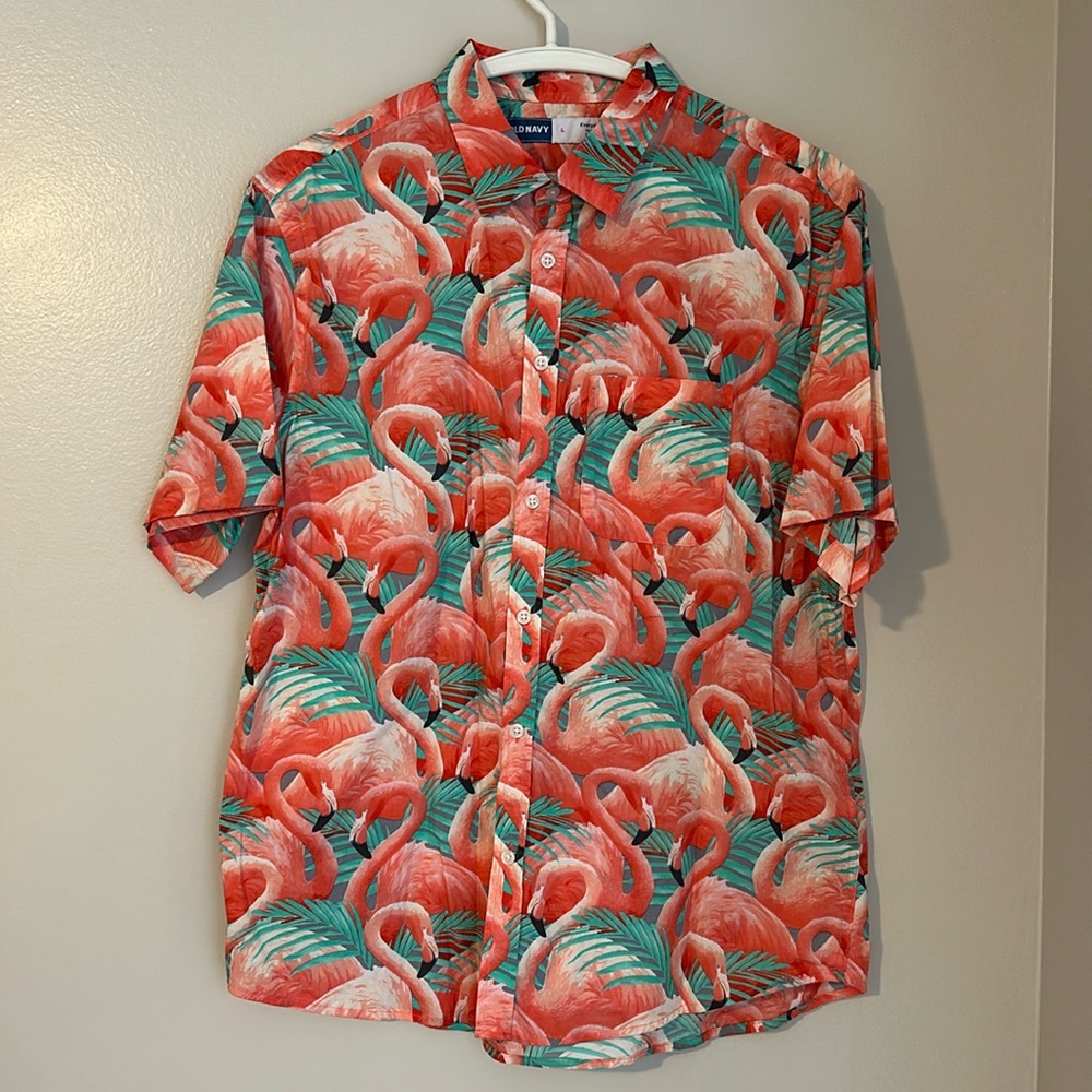 Men’s Flamingo Button-down short-sleeve Shirt - Old Navy - Large